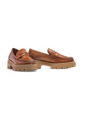 Cognac leather platform loafers BUTYD-1069-1F(W26), diagonal product view on white background.