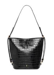 Black leather handbag with a crocodile-effect finish, model TORES-1417-9G(Z26); front view on a white background.