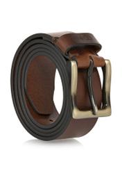 Brown leather men's belt with square buckle PASMS-0253-89(W24)-02