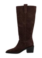 Women's dark brown suede boots BUTYD-1332-1I(Z26), side view, on a white background.