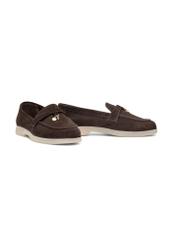 Dark brown women's leather moccasins BUTYD-1256-1I(W26), diagonal product view on white background.
