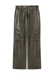 Women's brown leather trousers SPODS-0045-3207(Z25), product view from the front on a white background.