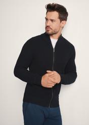 Black men's sweater with zipper SWEMT-0176-99(Z25), front view of the product on the model. Half of the silhouette visible.