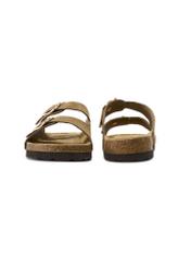Women's leather flip-flops in cool beige color BUTYD-1158-1K(W26), front and back view of the product on a white background.
