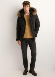 Men's black winter jacket KURMT-0434-99(Z26), front view on a model. Full-body shot.