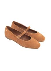 Cognac suede ballet flats with belt BUTYD-1145-1F(Z26), diagonal product view on a light background.