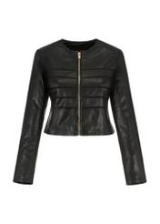 Women's leather jacket with stitching KURDS-0407-5426(W23)-04