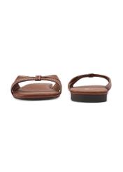 Camel leather women's flip-flops BUTYD-1227-1D(W26), front and back product view on white background.