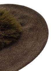 Women's beret with pompom in khaki CZADT-0180-54(Z24)