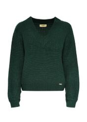 Women's green V-neck sweater SWEDT-0162-54(Z24)-04