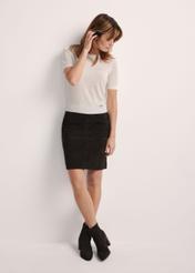 Brown suede skirt SPCDS-0034-2880(Z25), product visible from the front on the model, the entire silhouette is visible.