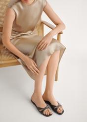 Dark brown leather women's mules BUTYD-1227-1I(W26), side view of the product on the model's feet.