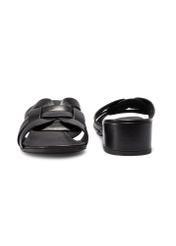 Women's leather mules on a block heel BUTYD-1265-99(W26), front and back view of the product on a white background.