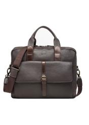 Brown leather men's laptop bag TORMS-0522-1H(Z26), front product view on white background.