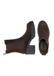 Dark brown suede women's high heel ankle boots BUTYD-1094-1I(Z26), top view of the product on a white background.