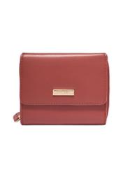 Small women's leather wallet in red color PORES-1025-3D(Z26), front product view on white background.