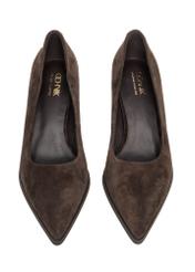 Brown suede women's high heels BUTYD-1325-1I(Z26) - product view from above, on a white background.