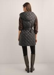 Women's black quilted vest KAMDT-0041-99(Z26), product view from the back on the model. Full body visible.