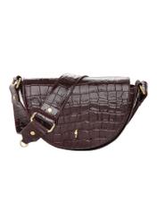 Burgundy semi-circular croco women's handbag TORES-1328-4D(Z26). Front view on white background.