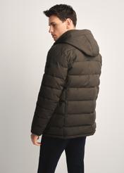 Men's olive winter jacket KURMT-0379-57(Z25) - product view from the back of the model against a white background. Half of the silhouette visible.