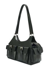 Black leather women's handbag TORES-1136A-99(Z25) - diagonal product view on a white background.