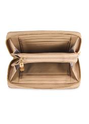 Beige leather medium women's wallet PORES-0898R-81(Z25), product view from above on white background.