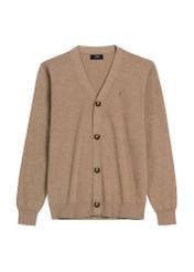 Men's cotton cardigan in camel color KARMT-0003A-1D(Z26) - front product view, on a white background.