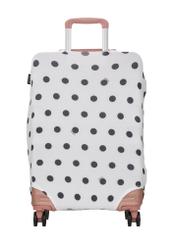 Medium suitcase cover with polka dots AW-013-0007-0P-M(W26), product view from the back on the suitcase.