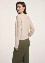 Beige women's sweater SWEDT-0242-80(Z25), product view from the back on the model. Half of the silhouette visible.