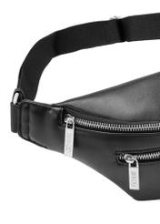 Black women's imitation leather waist bag TOREC-1190-99(W26), close-up of the product detail on a white background.