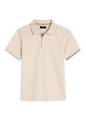 Light beige cotton polo shirt POLMT-0045B-1A(W26), front product view on white background.