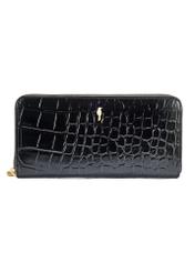 Large black leather women's wallet croco PORES-0955-99(W25)