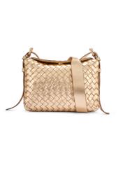 Gold leather braided women's handbag TORES-1292-2X(W26) - front product view, on white background.