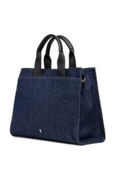 Navy blue denim women's handbag TOREN-0332-7H(W26), diagonal product view on a white background.
