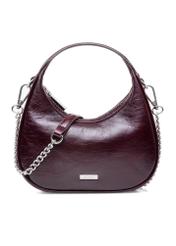 Small burgundy leather hobo bag TORES-1174-49(Z25), front product view on white background.