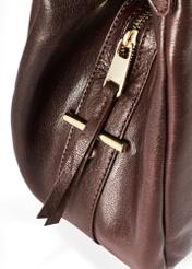 Brown leather women's shopper handbag TORES-0636D-89(Z25), close-up of the product zipper, view on a white background.