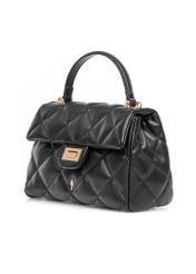 Black small quilted women's handbag TOREC-1092-99(Z25), diagonal product view on white background.