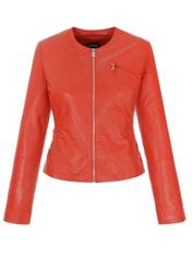 Red waisted leather jacket for women KURDS-0155-1094(W21)-02
