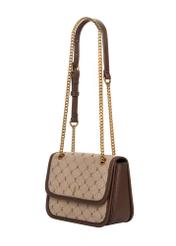 Beige women's handbag with monogram TOREN-0360-1B(Z26), diagonal product view on a white background.