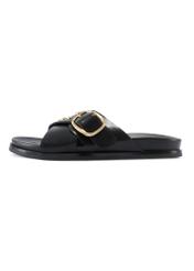 Women's leather flip-flops in black BUTYD-1268-99(W26), side view of the product on a white background.