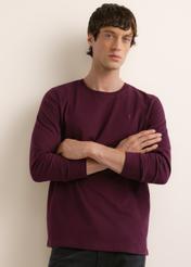 Men's burgundy cotton long-sleeve shirt LSLMT-0013-4D(Z26); front view of the product on a model. Half-body shot.