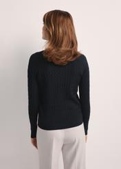 Black women's cardigan with buttons KARDT-0044A-99(Z25), product view from the back on the model, half of the silhouette visible.