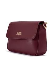 Burgundy women's messenger bag with chain TOREC-0767 C-49(Z 25), diagonal product view on a white background.