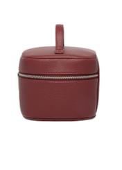 Red round women's cosmetic bag TOREC-0919-4C(Z26), product view from the side on a white background.