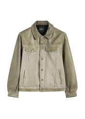Men's olive leather jacket KURMS-0404-8F(W26), front product view on white background.