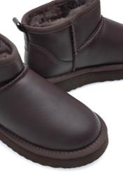 Dark brown women's leather snow boots BUTYD-1219-1I(Z26), close-up of the product on a white background.