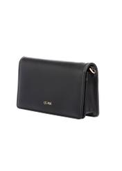 Black women's wallet with strap POREC-0431-99(W26), diagonal product view on white background.