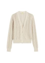 Women's openwork cardigan in light beige color KARDT-0063-1A(W26), front product view on a white background.