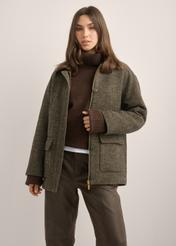 Women's Herringbone Coat PLADT-0083-1L(Z26) - front view of the product, on a model, against a light background. Knee-length silhouette visible.