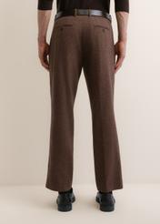 Brown elegant men's trousers with wool SPOMT-0123-1I(Z26), back view of the product on the model. Half of the silhouette visible.